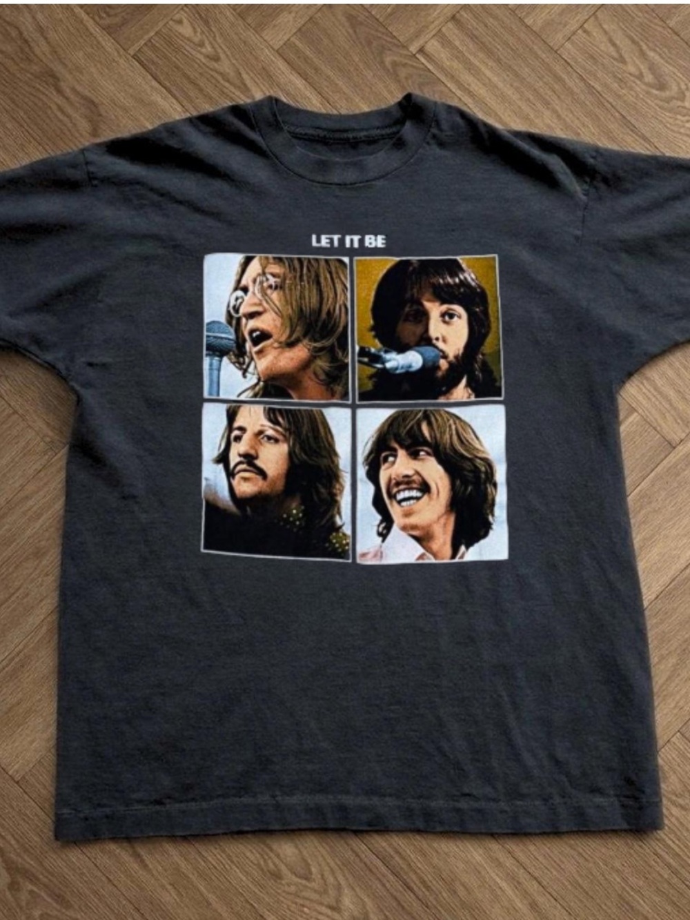 Gildan Black 'Let It Be' Beatles Four-Panel Graphic Tee